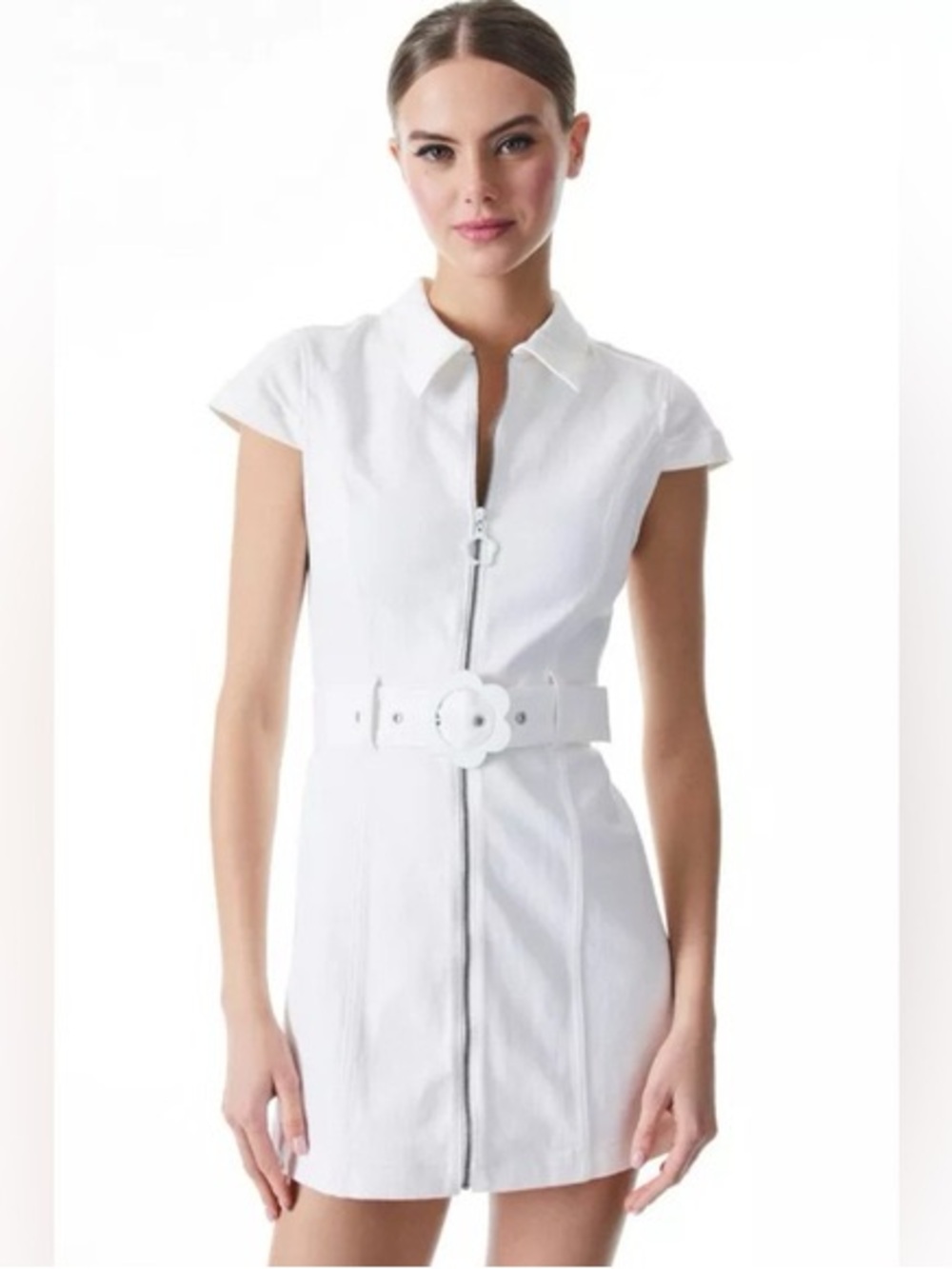 Alice + Olivia White Zip-Front Mini Dress with Belt size 2